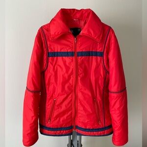 Vintage Red Ski Jacket with Navy Accents